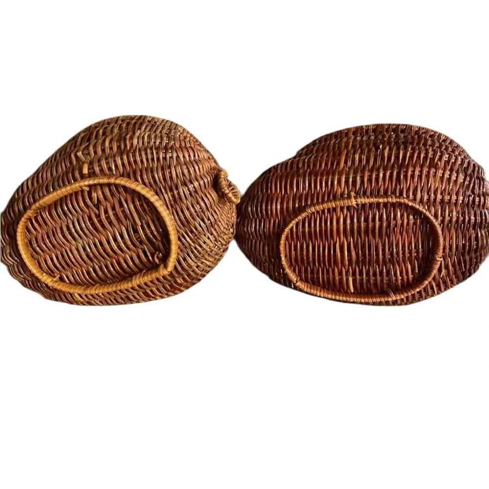 Vintage Nesting Deer Baskets(2) Brown Wicker Reindeer Rattan Planter Weave Woven